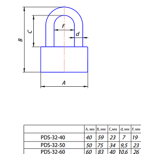Замок навесной PDS-32-60 "Апекс" #171783